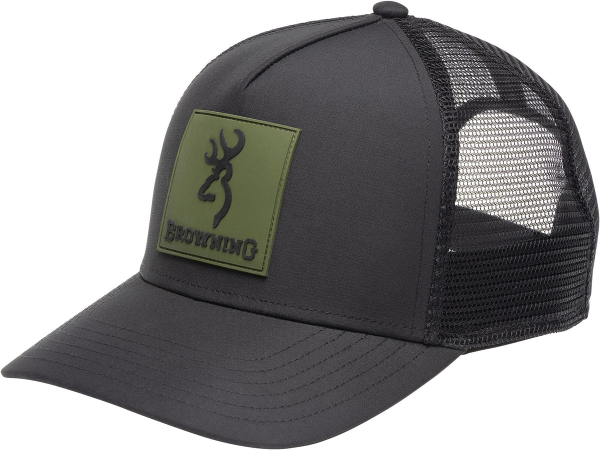 Browning Newton cap in black, front view, lightweight and breathable for outdoor wear.