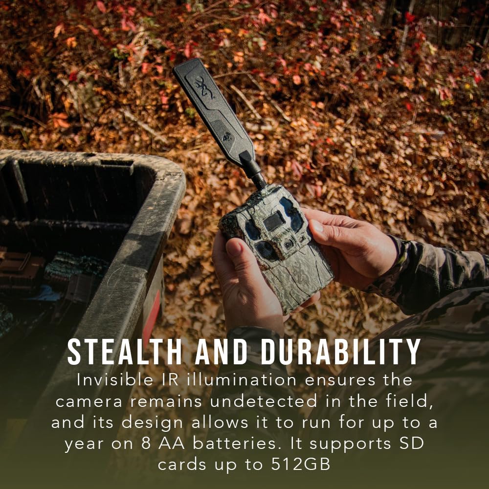 Browning Defender Pro Scout Max Invisible IR illumination for stealth night monitoring.