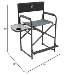 Browning Directors Chair with side table, convenient surface for snacks and gear.