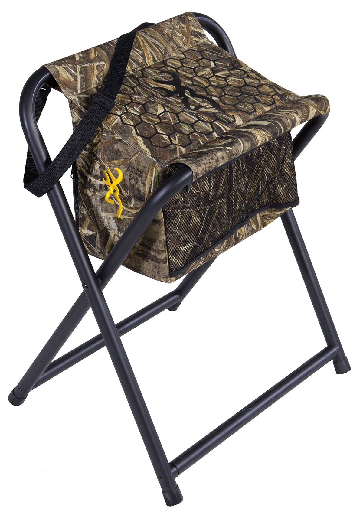 Browning SteadyReady chair folded side view highlights portable, easy-carry design.