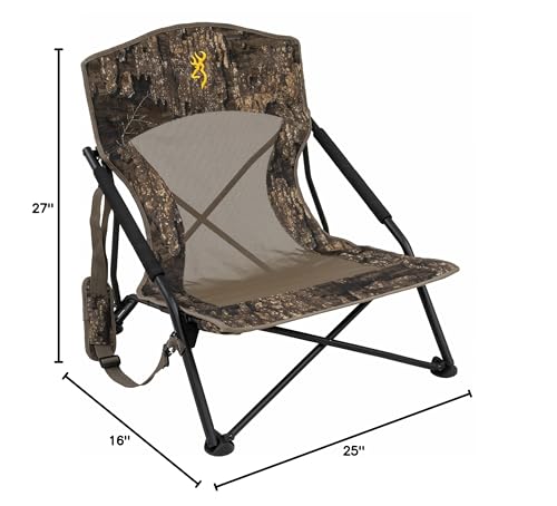 Browning Strutter chair four-rotating-feet stabilize on uneven terrain.