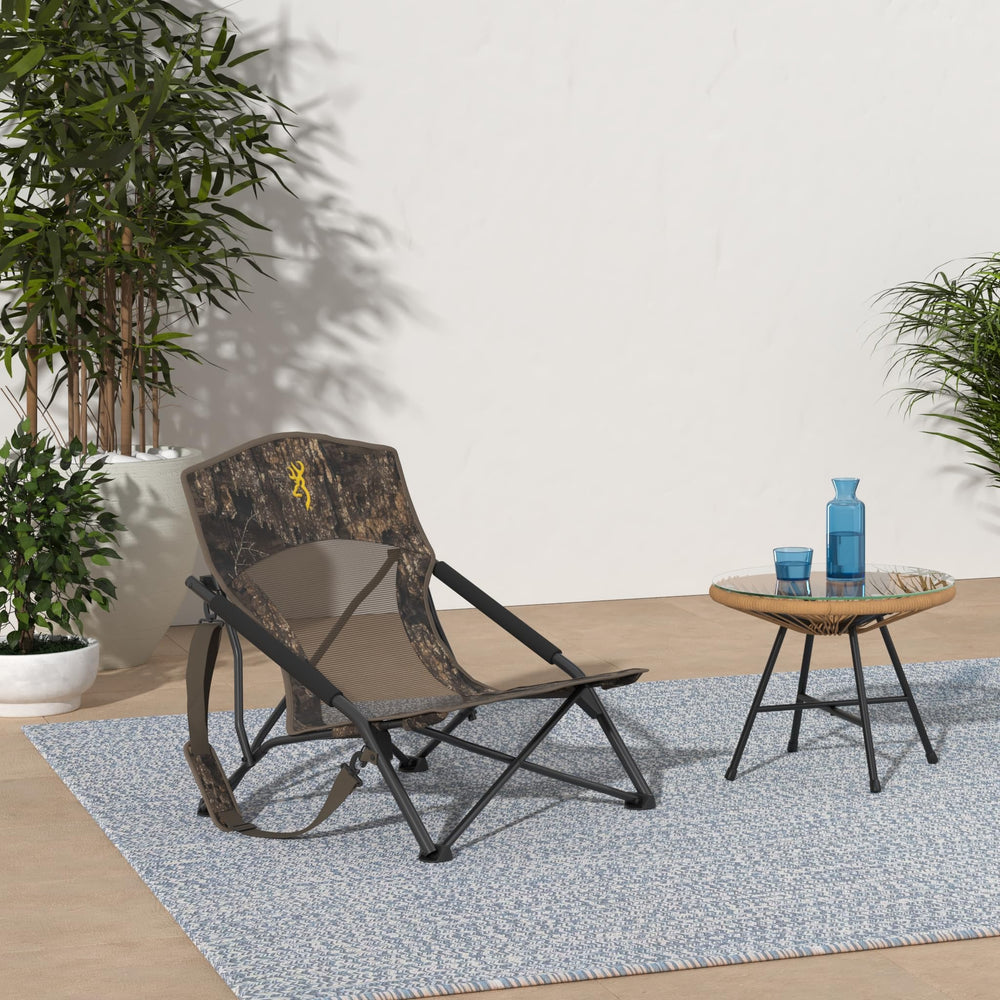 Browning Strutter chair low-profile seat during long turkey hunts.