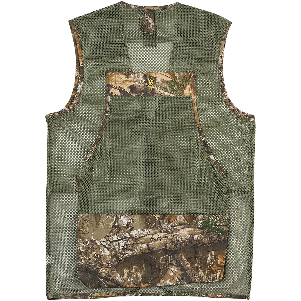 Browning Upland Dove Vest Realtree Edge back view, showcasing camouflage and field-ready design.