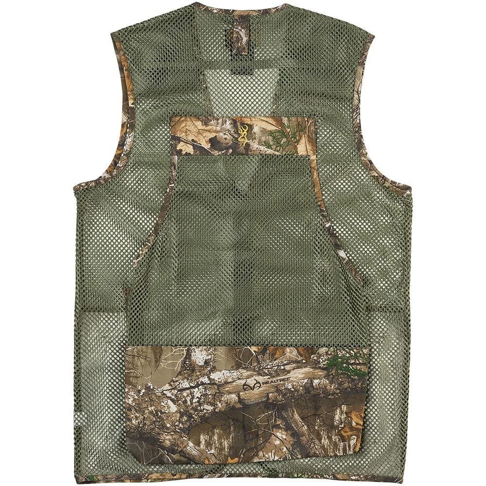 Browning Upland Dove Vest Realtree Edge back view, showcasing camouflage and field-ready design.