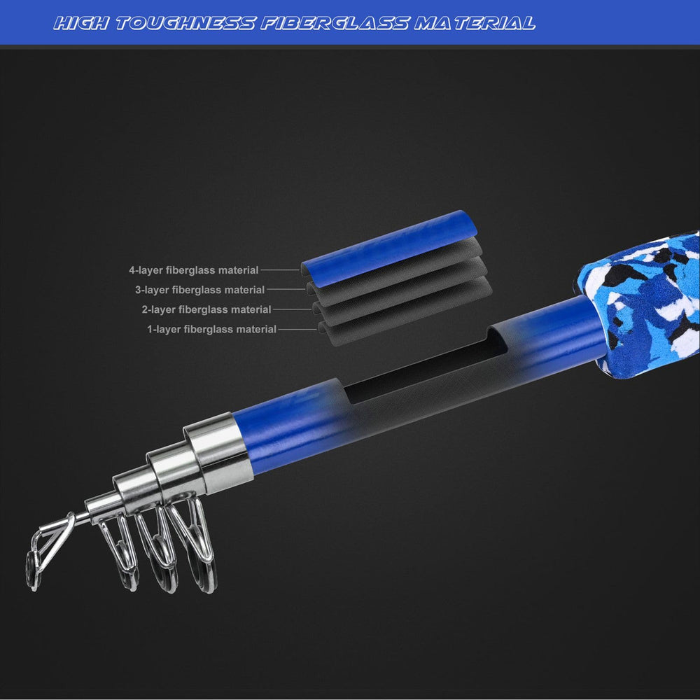 Brrnoo kids fishing pole blue collapsed to 42 cm for easy packing.