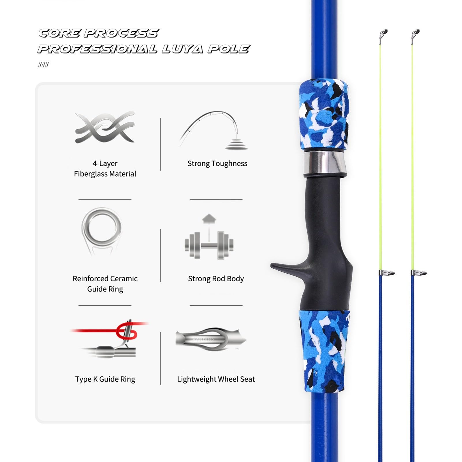 Brrnoo kids fishing pole blue spincast reel for simple, tangle-free casting.