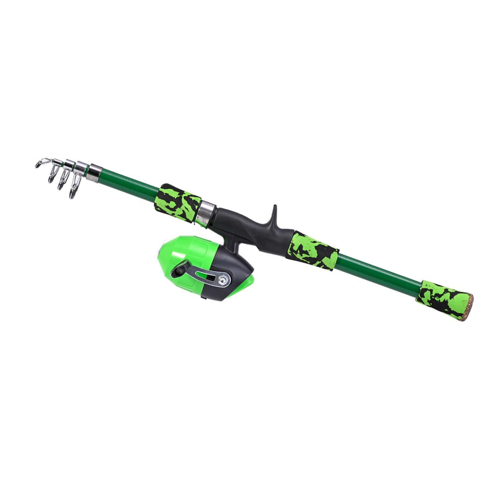Brrnoo kids fishing pole green extended view showing long reach for lake or river fishing