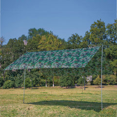 Brrnoo tarp uses 210T printed cloth for UV and rain protection.
