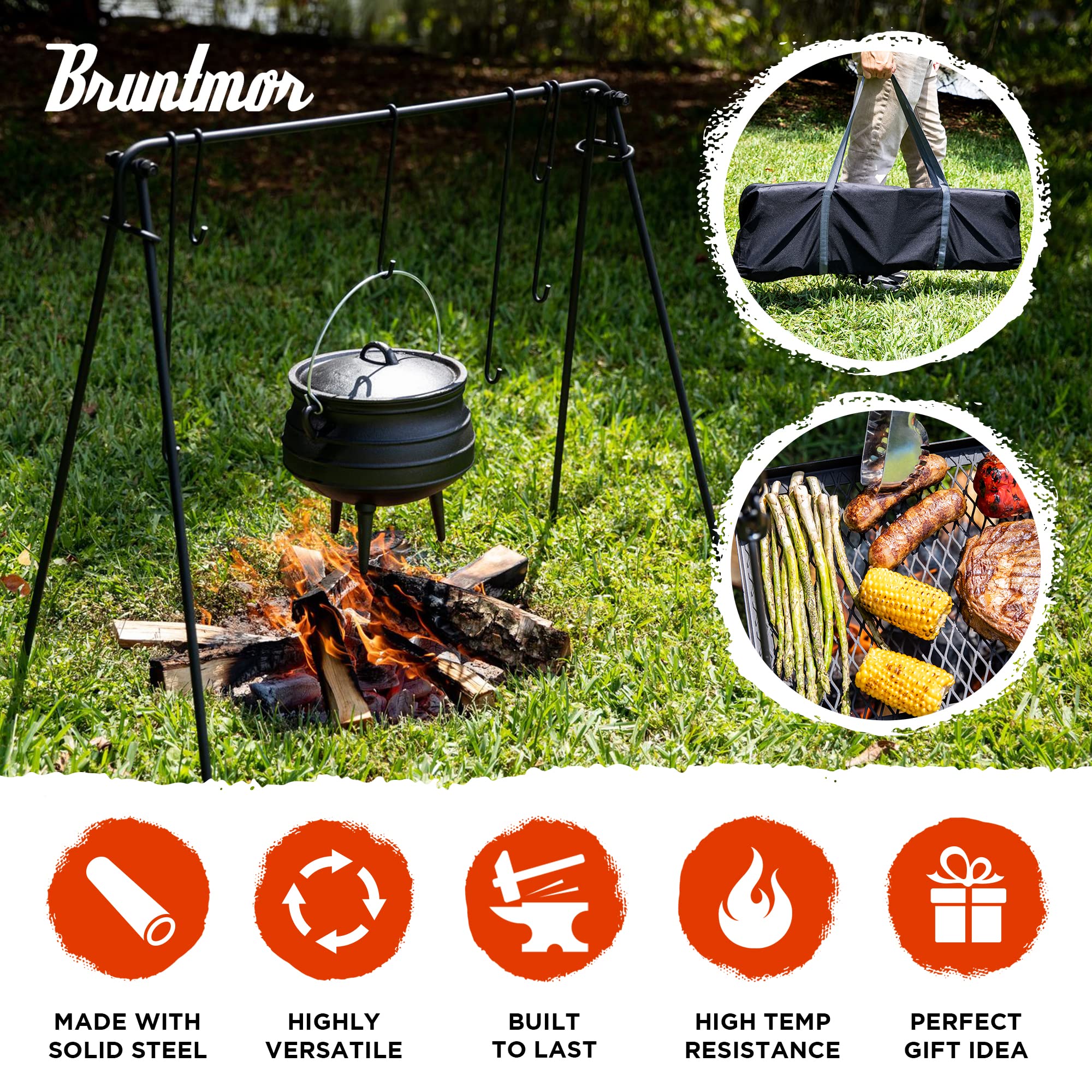 Bruntmor campfire-grill-cookware-set showcases a complete outdoor cooking solution.