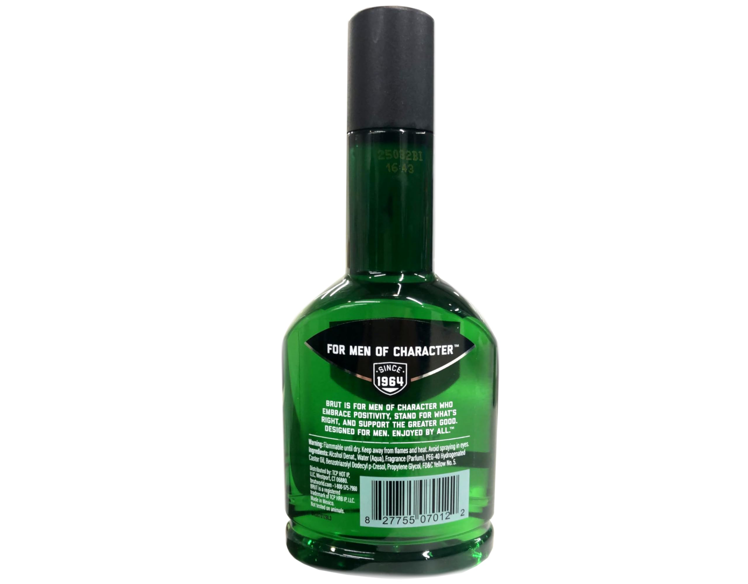 BRUT Classic Splash-On Fragrance label detail showing masculine notes and bold presentation
