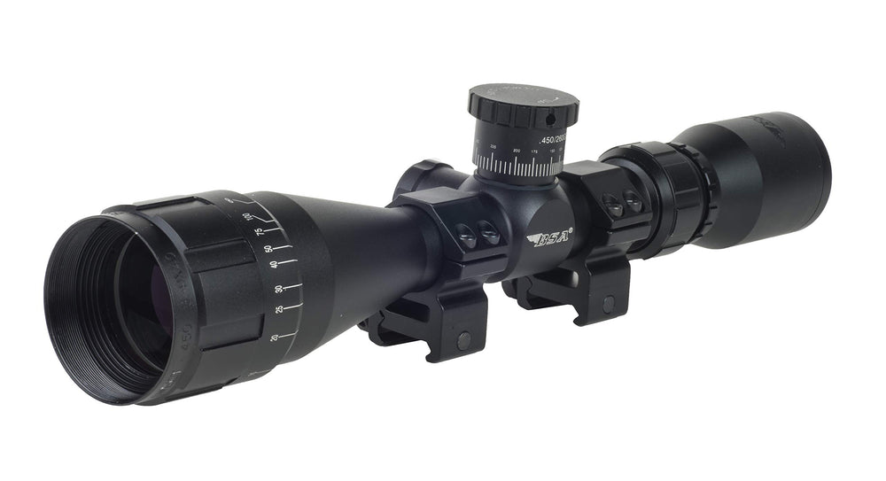 BSA Optics Sweet 450 Bushmaster AO 3-9x40 on a rifle rail for precise field shots