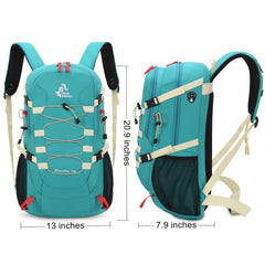 Bseash 40L backpack side pocket with water bottle emphasizes quick-access hydration.