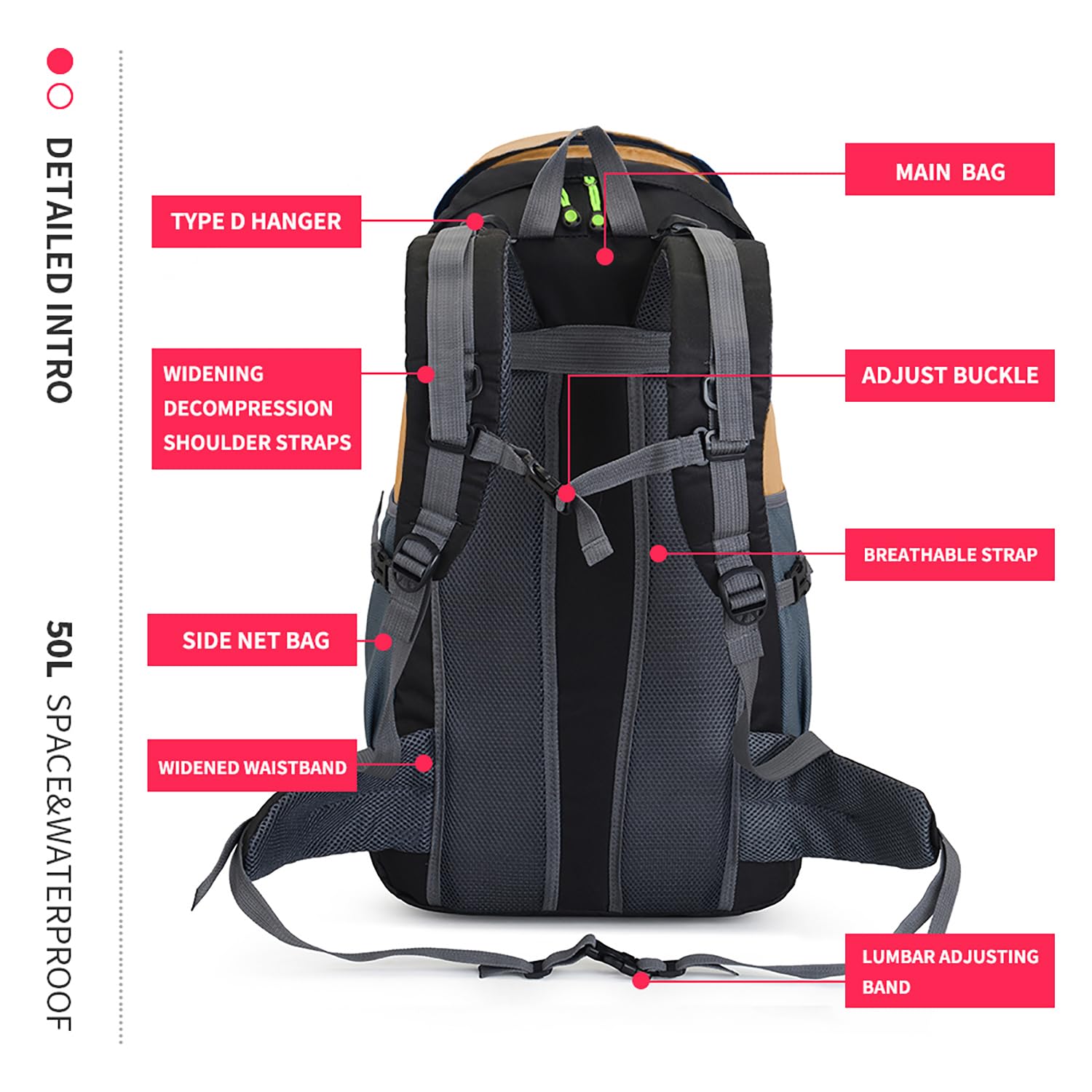 Bseash 50L hiking backpack breathable back system enhances comfort