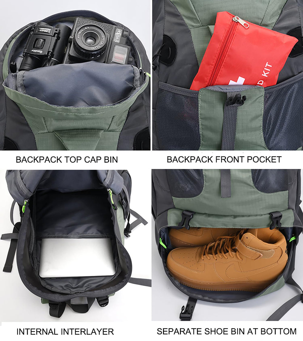 Bseash 50L hiking backpack main compartment holds travel essentials securely