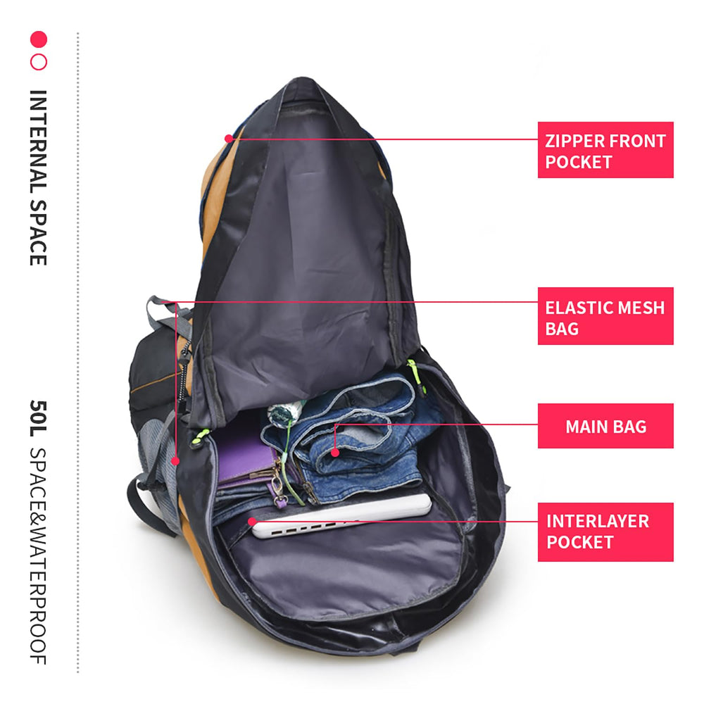 Bseash 50L hiking backpack water-resistant fabric protects belongings in rain