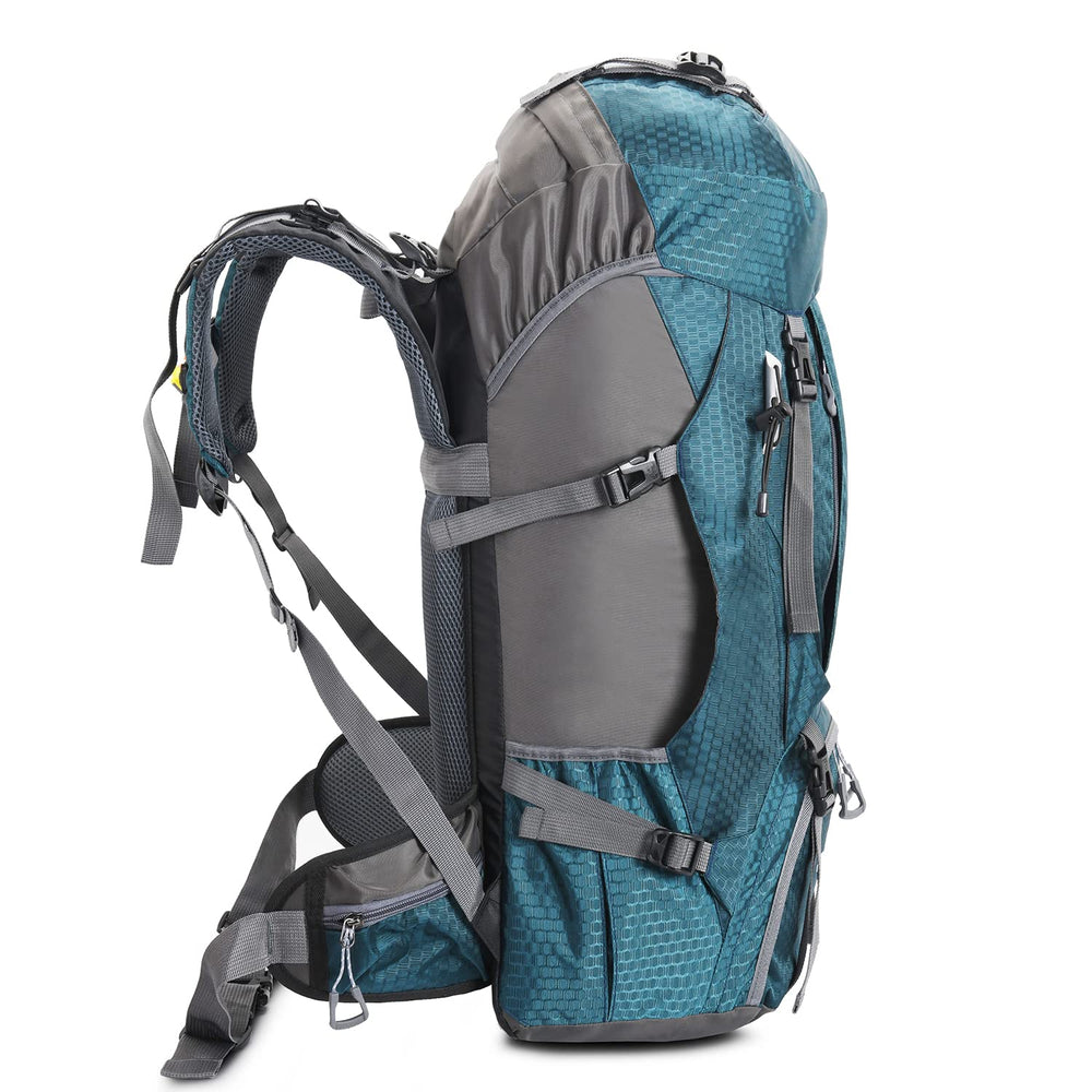 Bseash 60L 8 adjustable straps securing gear and sleeping items