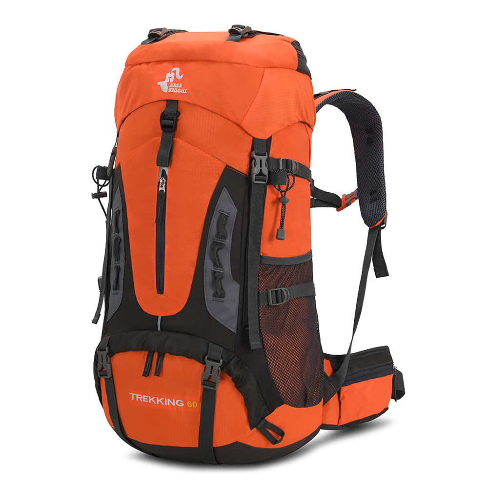 Bseash 60L hiking backpack orange front view for durable day trips