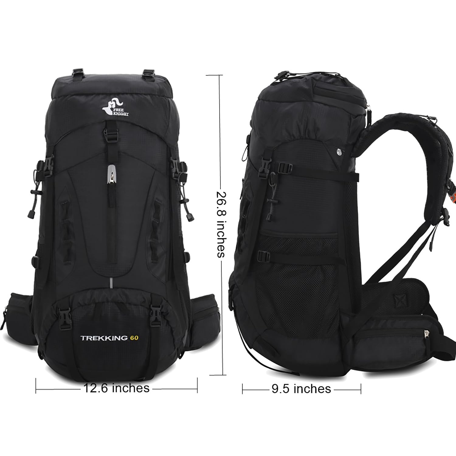 Bseash 60L hiking backpack side water bottle pocket for quick access.