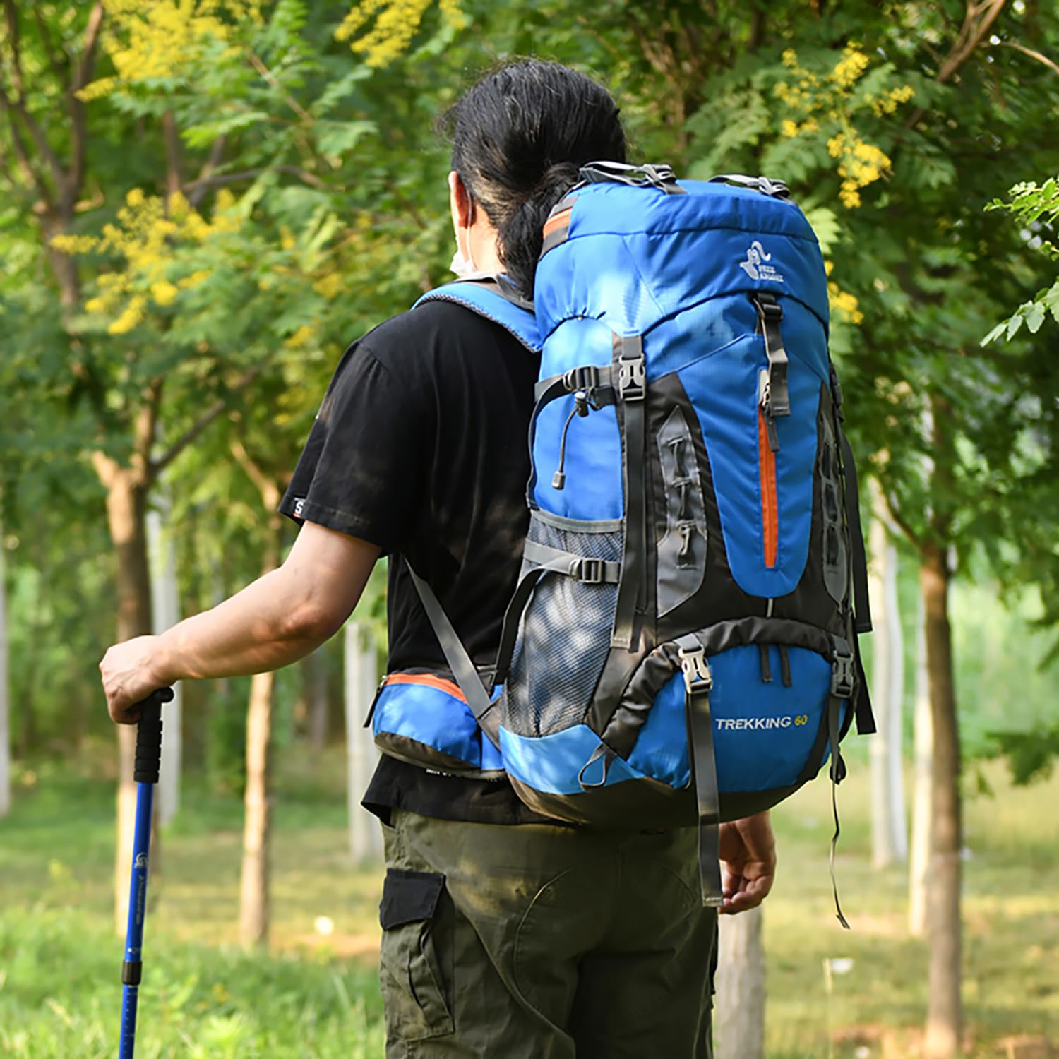 Bseash 60L backpack water bladder pocket keeps hydration easy on trails.