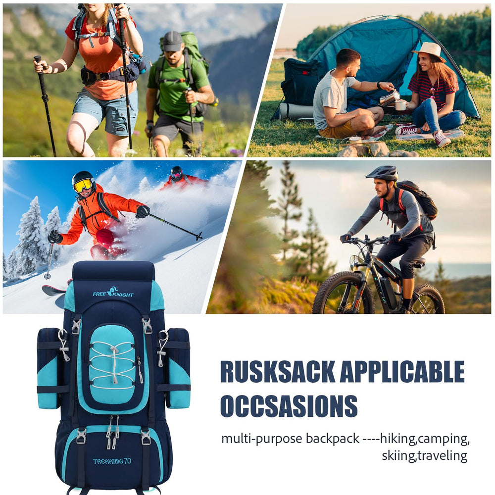 Bseash 70L backpack unfolded dimensions in navy for planning long trips.