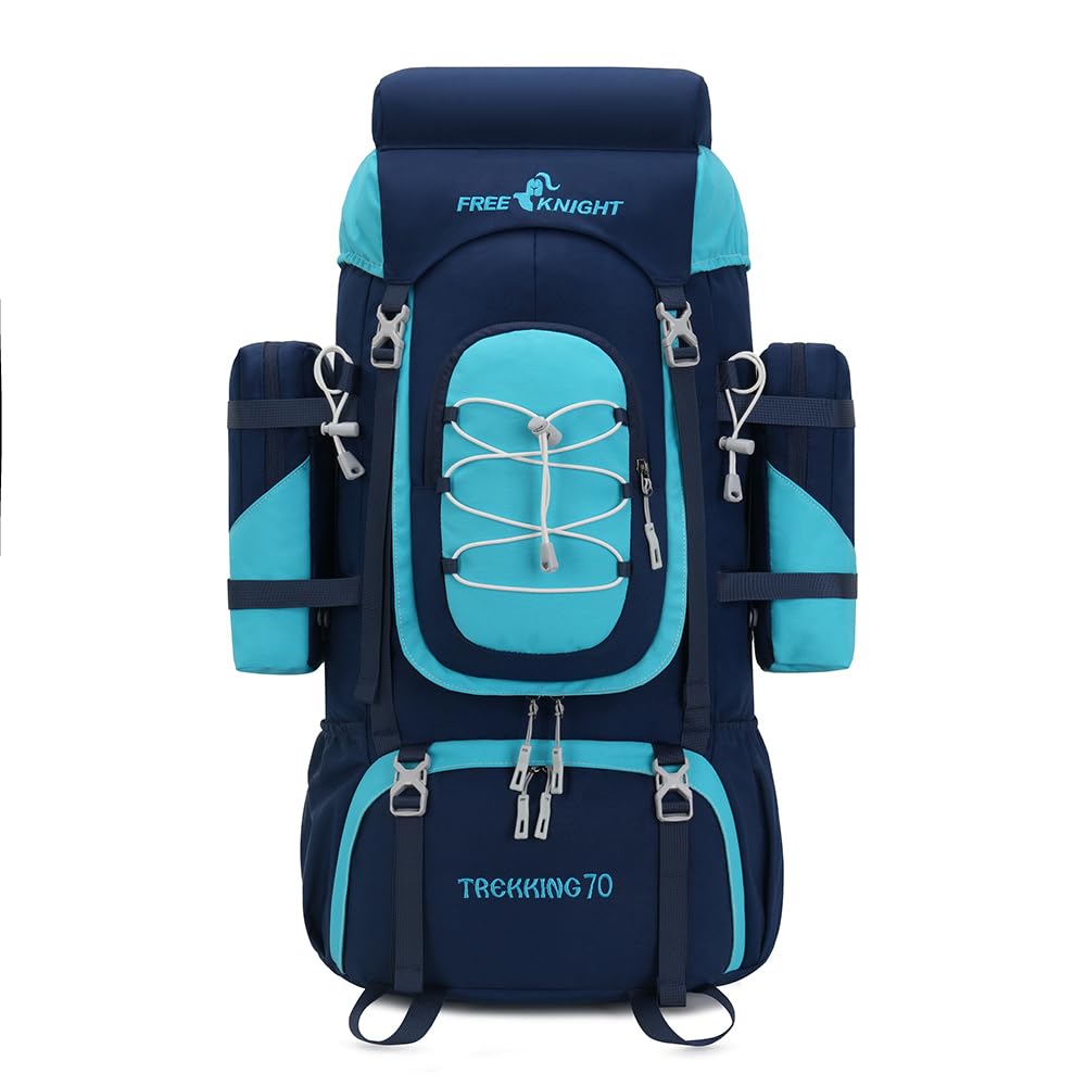 Bseash 70L backpack front view in navy shows spacious main compartment for multi-day trips.