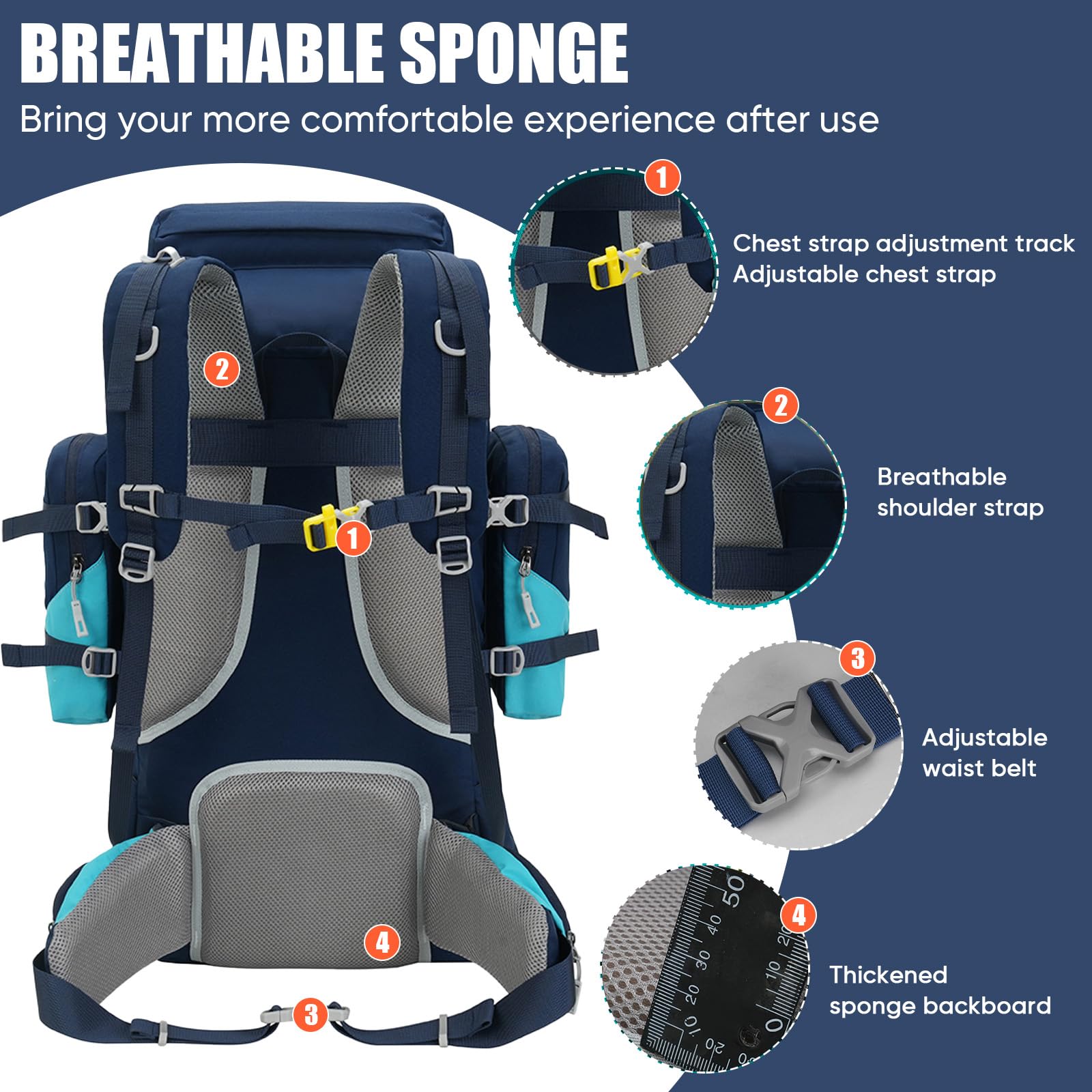 Bseash 70L backpack rain cover in navy tucked in bottom pouch for sudden downpours.