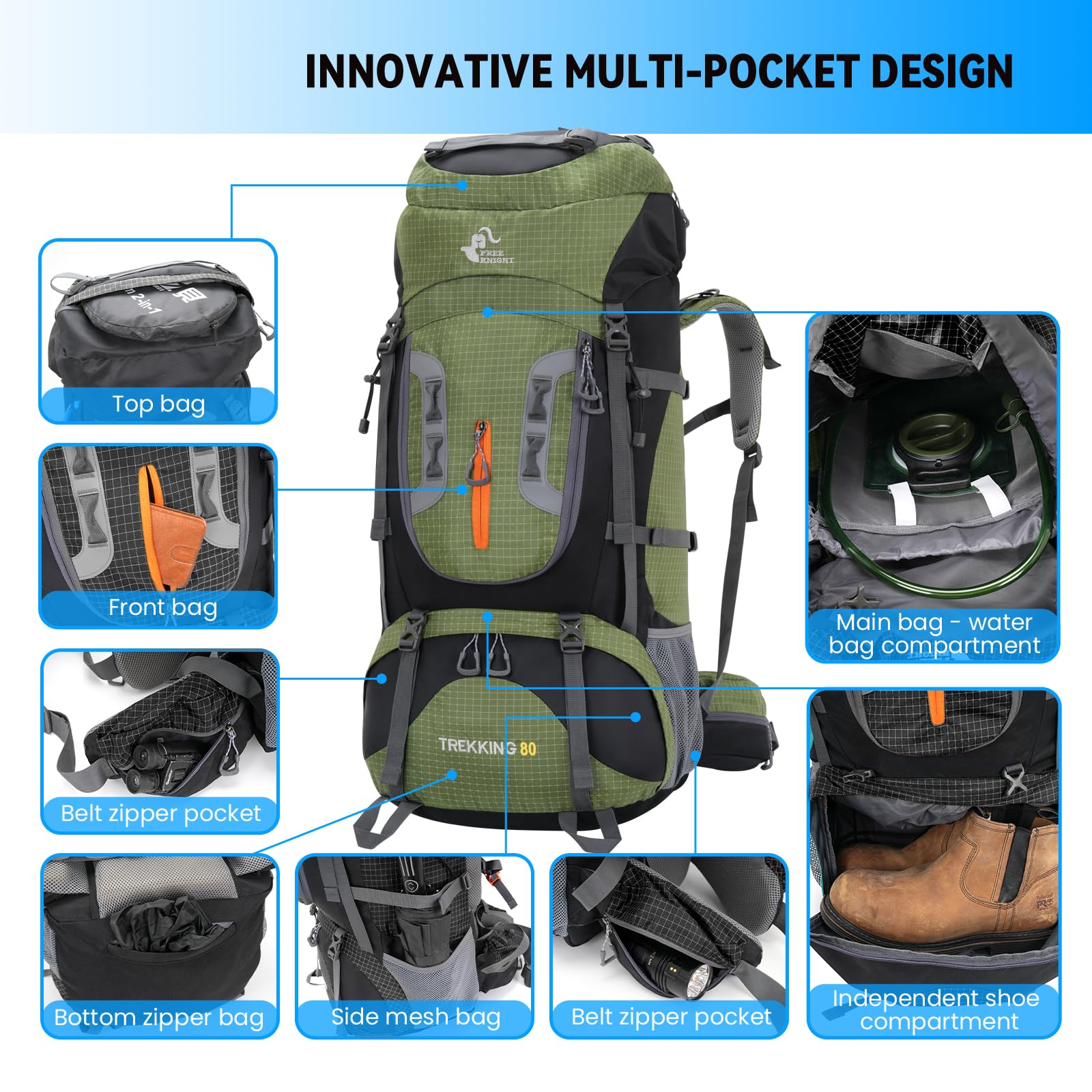 Bseash 80L shoe pocket helps keep dirty footwear separate
