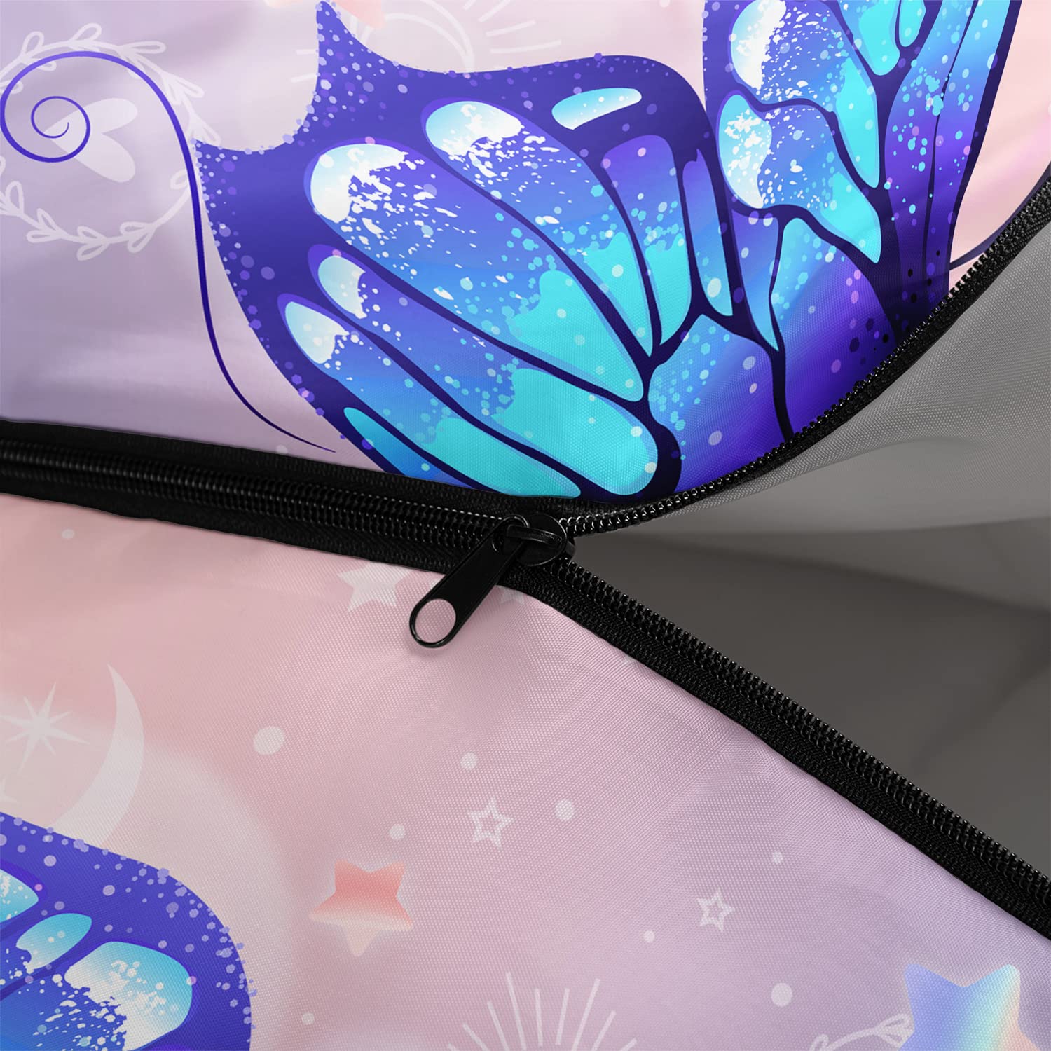 BSNTHO blue butterfly hood-drawstring keeps heat secure.
