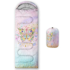 BSNTHO Butterfly Cloud sleeping bag front view shows roomy 31x90 inches for adults and kids.