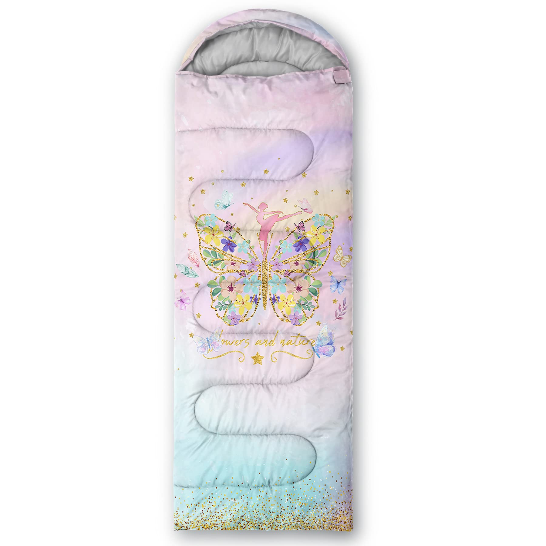 BSNTHO Butterfly Cloud sleeping bag open hood demonstrates warmth retention and adjustability.