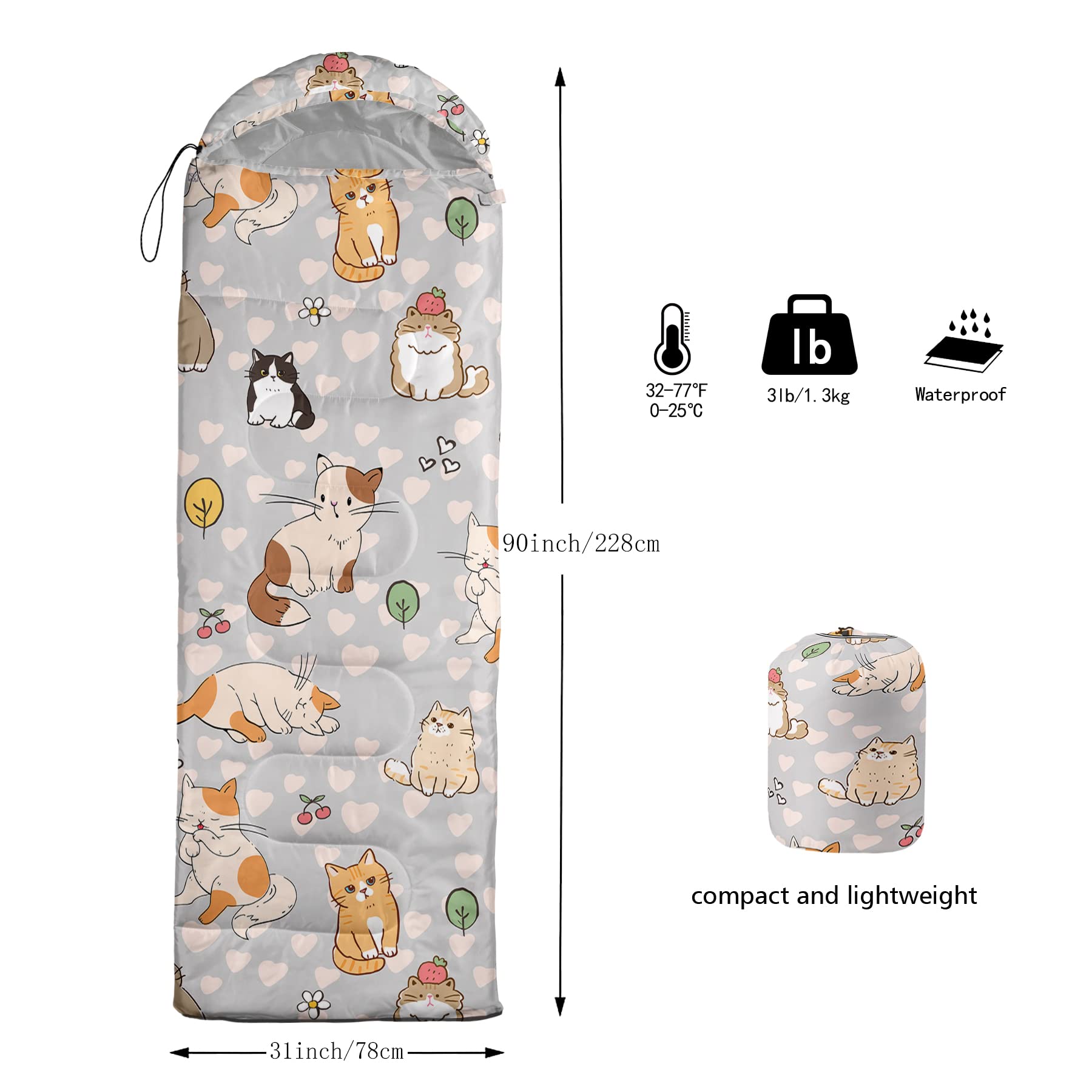 BSNTHO Cute Cat Sleeping Bag versatile for camping, dorms, and quick trips