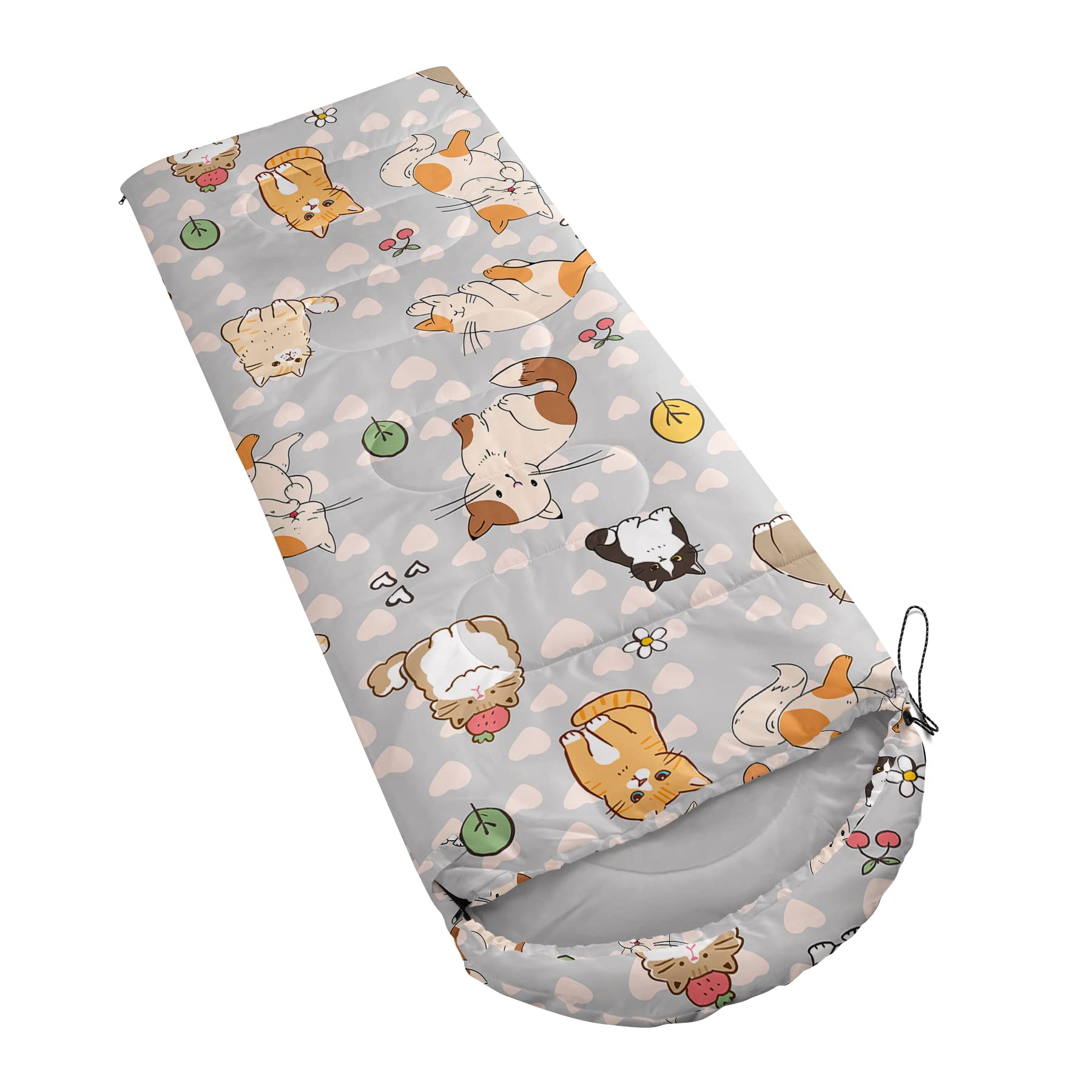BSNTHO Cute Cat Sleeping Bag foot zipper improves ventilation for seasonal comfort
