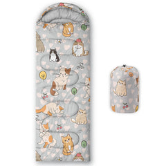 BSNTHO Cute Cat Sleeping Bag front view with waterproof shell for reliable outdoor warmth