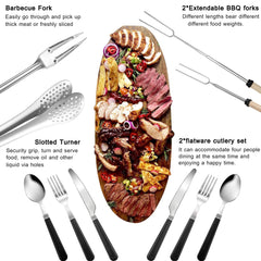 Bsotas camping cooking set 24 pcs barbecue fork ready for grilling at the campsite.