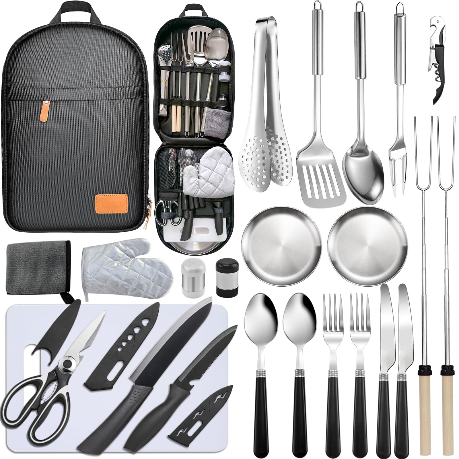 Bsotas camping cooking set 24 pcs with storage bag keeps utensils organized for outdoor meals.