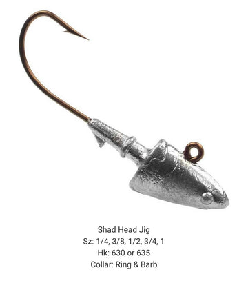BT Outdoors Do It Mold Shad Head Jig 1 oz with ring and barb collar for hook sets.