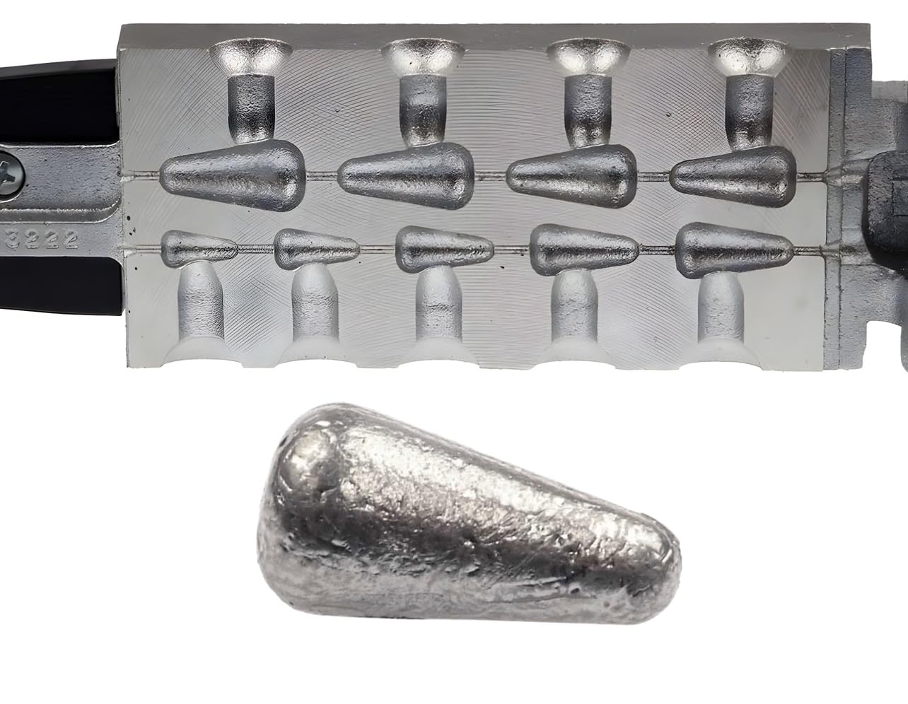 BT Outdoors Do It Mold Worm Rig Sinker close-up highlighting the nine-cavity mold for worm rigs.