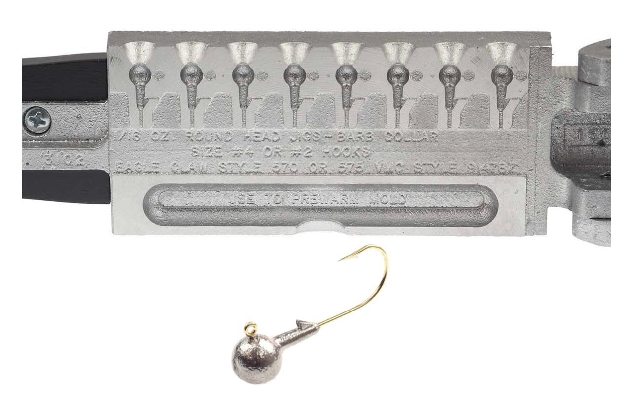 BT Outdoors Do-It Molds round head jig with eight cavities for consistent 1/16 oz weight.