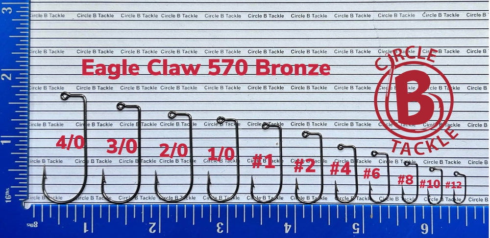 BT Outdoors Eagle Claw 570 bronze jig hooks packaging close-up shows classic round-bend design.