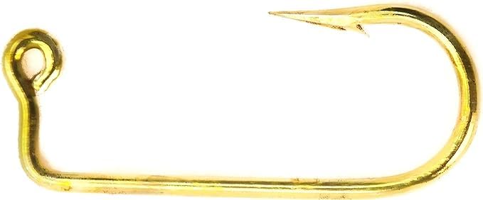 BT Outdoors Eagle Claw 575 gold jig hooks product shot highlighting bronze finish and forged point.