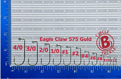 BT Outdoors Eagle Claw 575 bronze-finish hooks close-up showing forged point and packaging