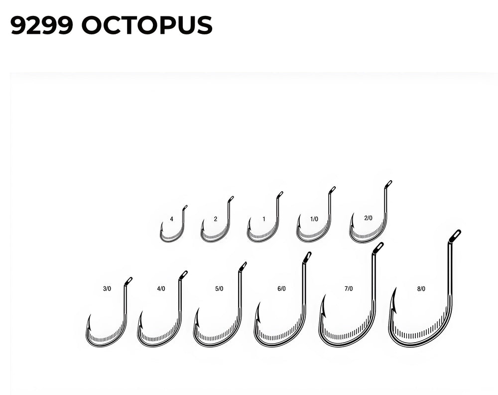 BT Outdoors VMC 9299 octopus hook angled view, suitable for freshwater and saltwater rigs