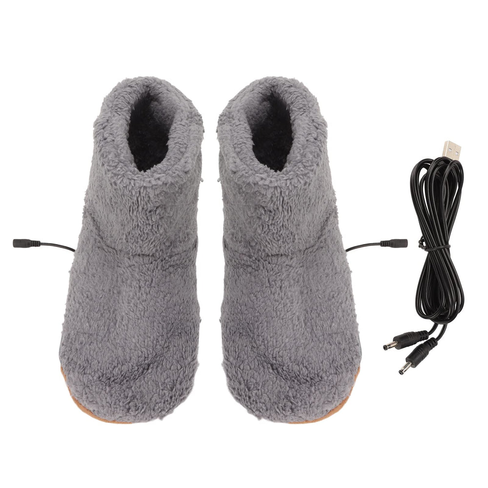 Buachois heated booties grey outer view, plush fabric for instant warmth.