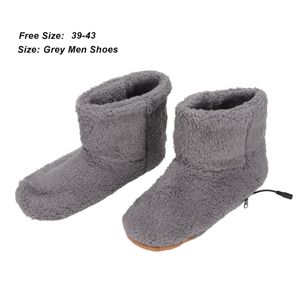 Buachois heated booties grey side profile with soft flannel lining for comfort.