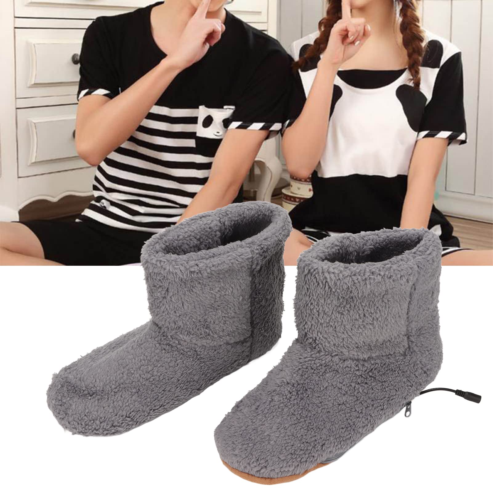 Buachois heated booties grey sole detail emphasizing durability and indoor traction.