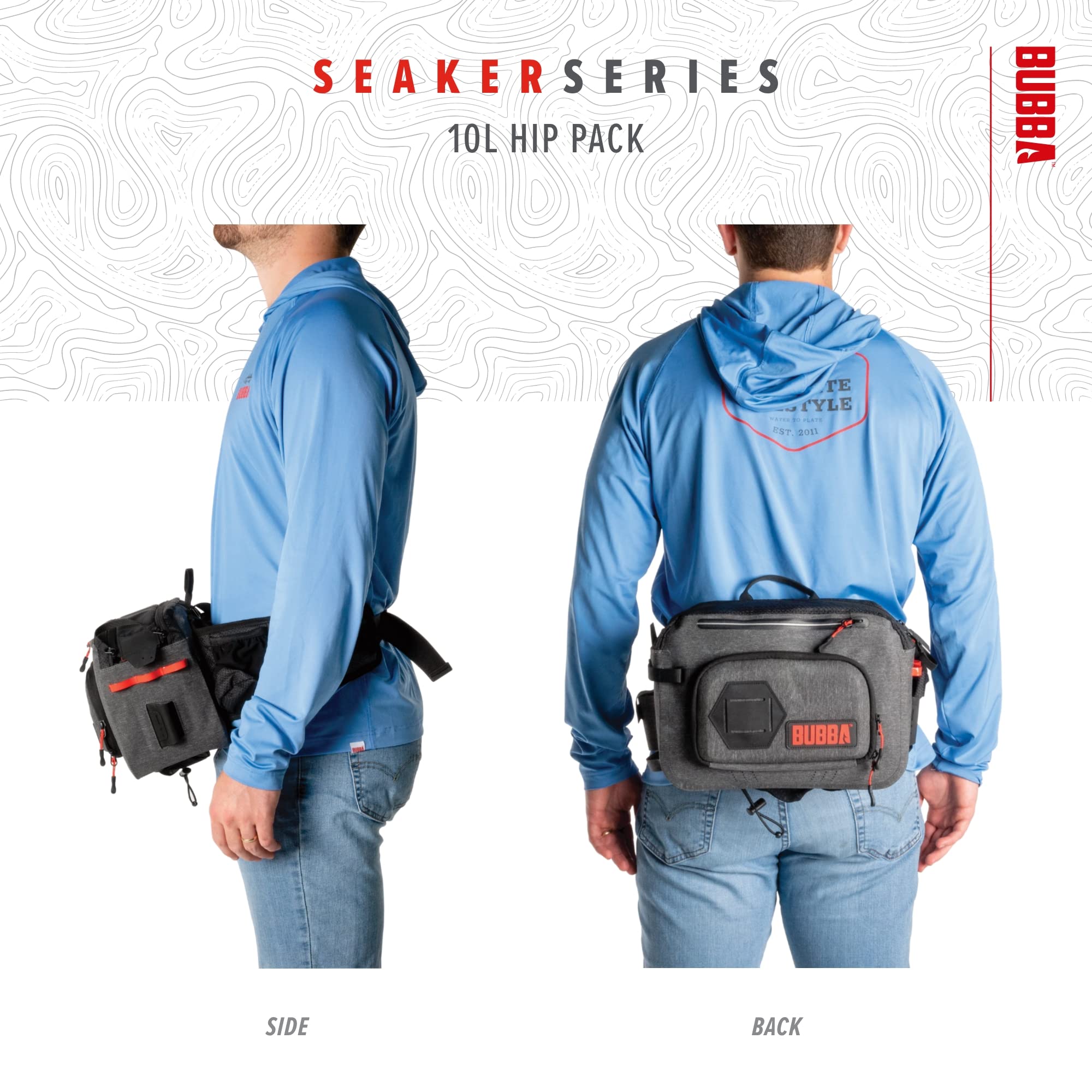 BUBBA Seaker Series hip pack open main compartment with divider for tackle