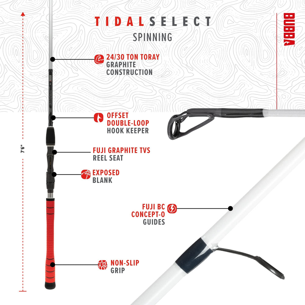 BUBBA TidalSelect spinning rod Fuji split reel seat enhances sensitivity