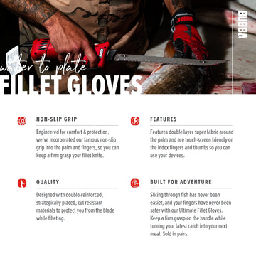 BUBBA Ultimate Fillet Gloves sized small/medium for versatile hand fit.