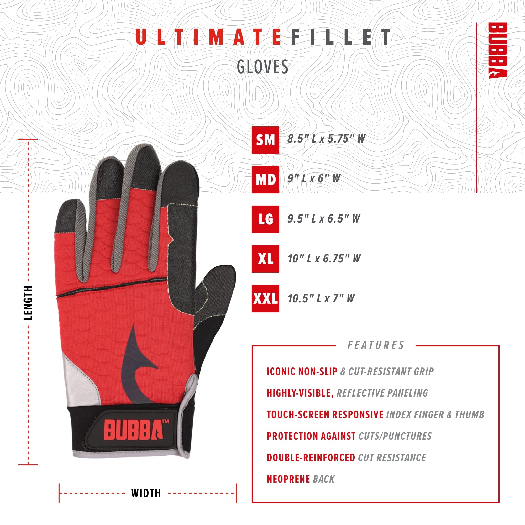 BUBBA Ultimate Fillet Gloves feature touch-screen surfaces for quick photos.
