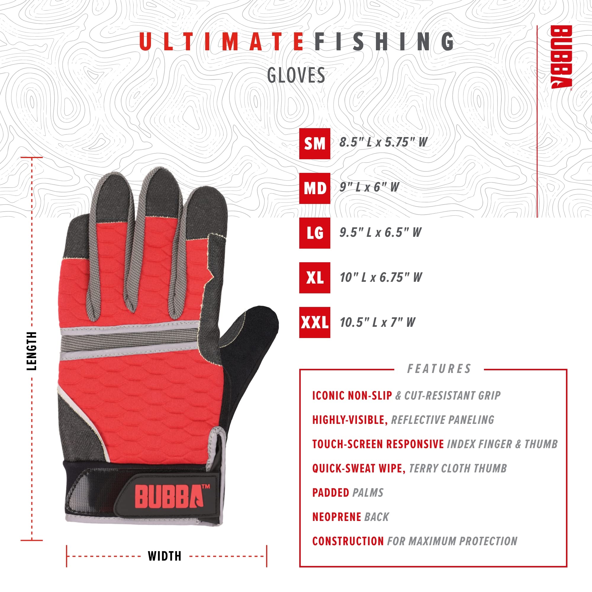 BUBBA Ultimate Fishing Gloves quick-sweat wipe thumb keeps hands dry.